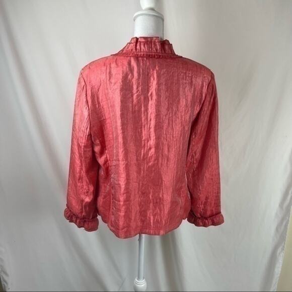 Rafael Metallic Tangerine Ruffled Party Event Glam Jacket NWOT Size 16 - Picture 6 of 11